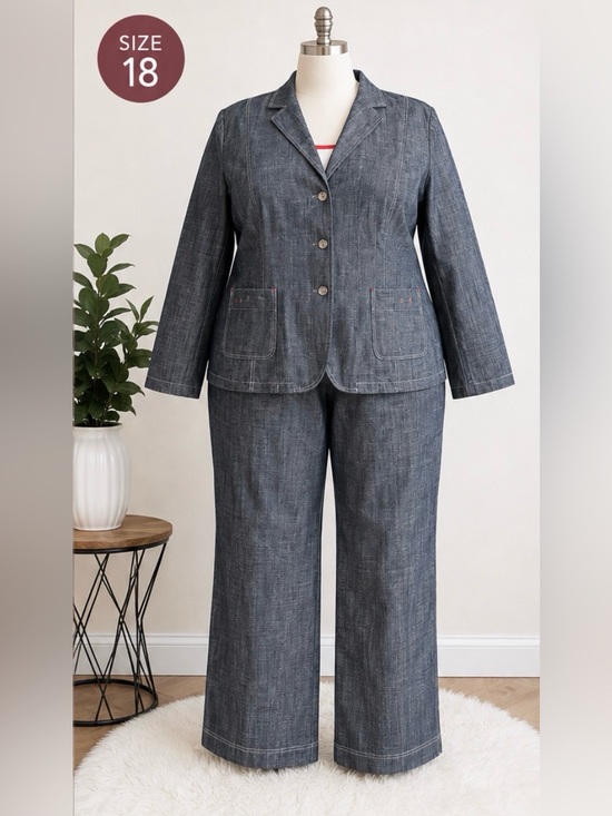 collection Miss Alliage Pants - Collection Miss Alliage 2-Pc Denim Suit Set Blazer Wide Leg Pants size 18